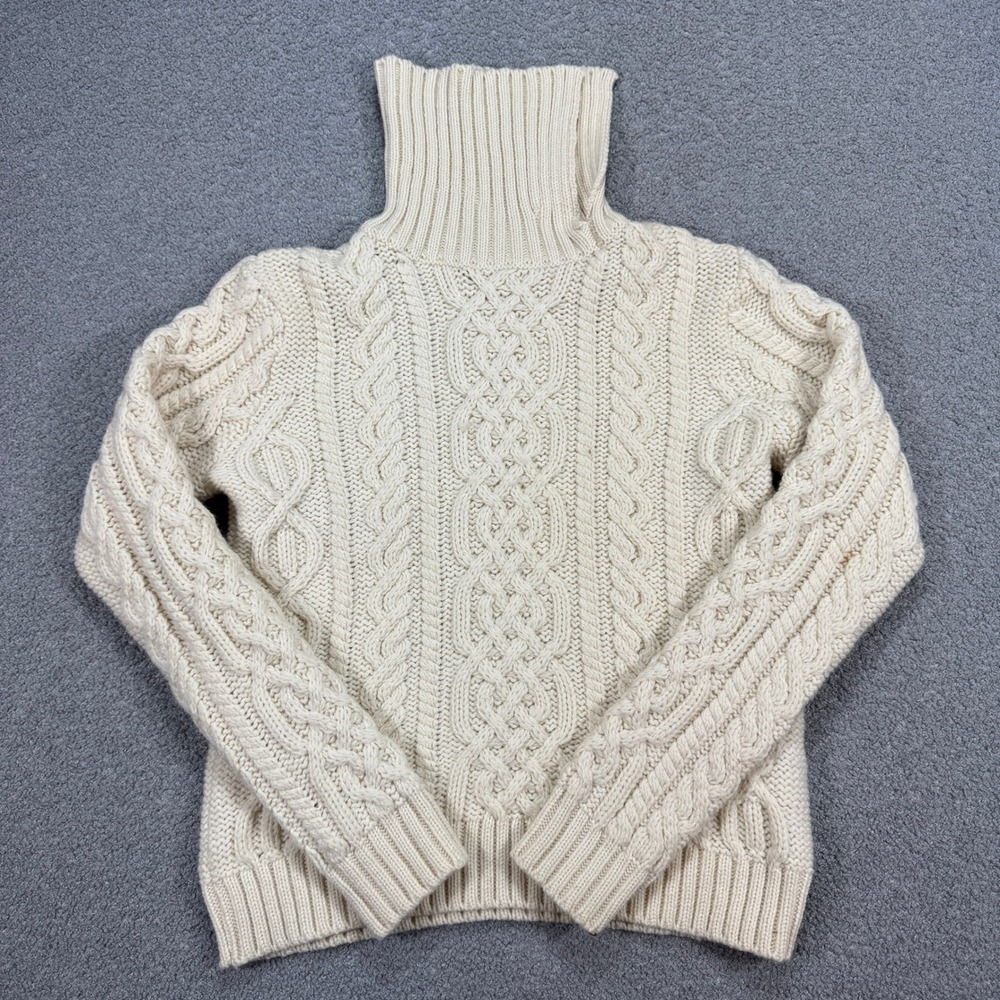 Paul James Sweater Women's Small White Wool Chunky Cable Knit Turtleneck British